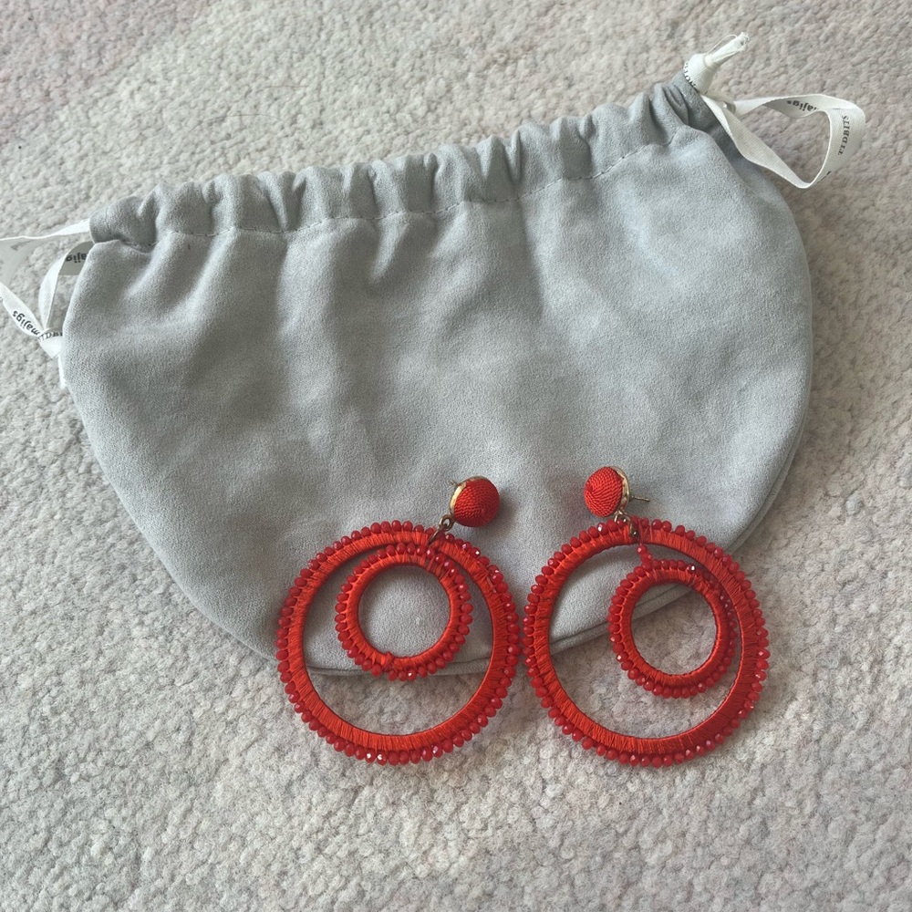 Anthropologie Red Beaded Hoops